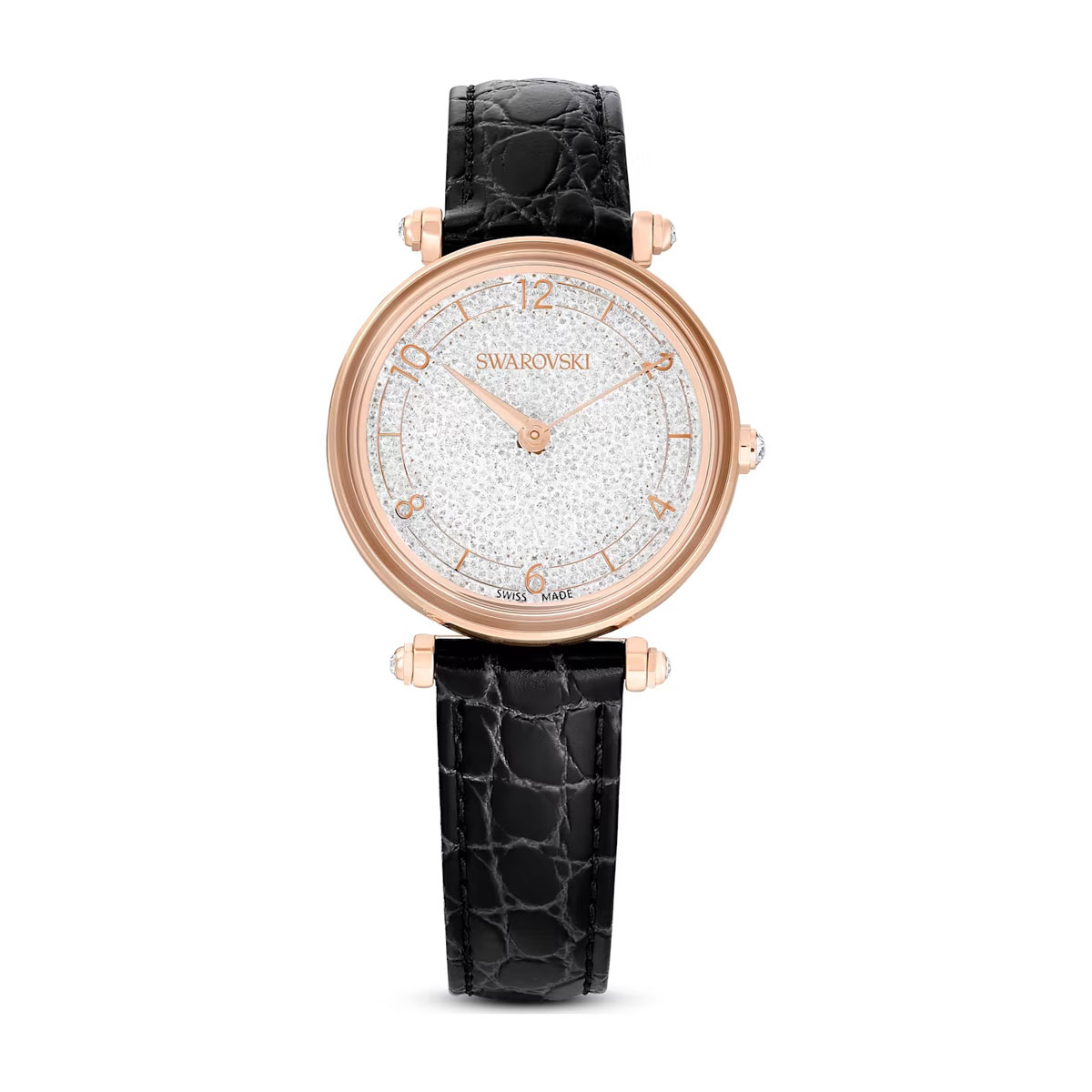Swarovski Crystalline Wonder Leather Strap Black Crystal Watch
